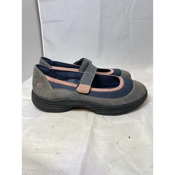 Rockport Seaview gray Suede pink Mesh Mary Jane Flats Loafers Shoe Size 9 EUC!!